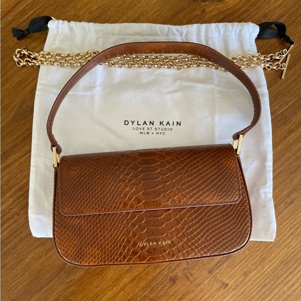 NWOT Dylan Kain Python Leather Baguette Shoulder Bag